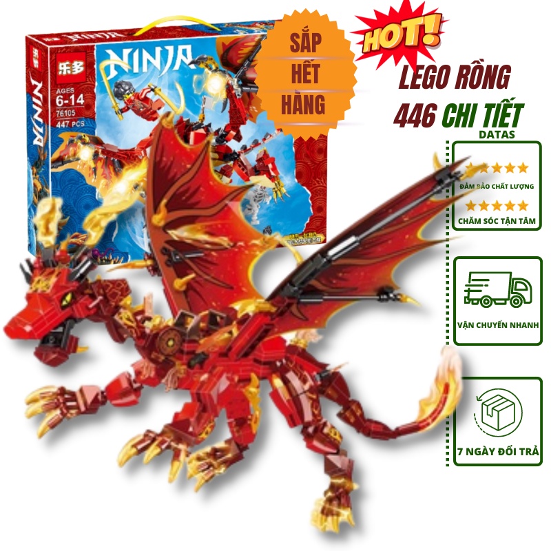 Đồ Chơi lắp ráp Ninjago Cưỡi Rồng Lửa, Bộ Đồ Chơi Lắp Rá Dragon Kèm Các Nhân Vật Ninjago DATAS Gồm 477 Chi Tiết