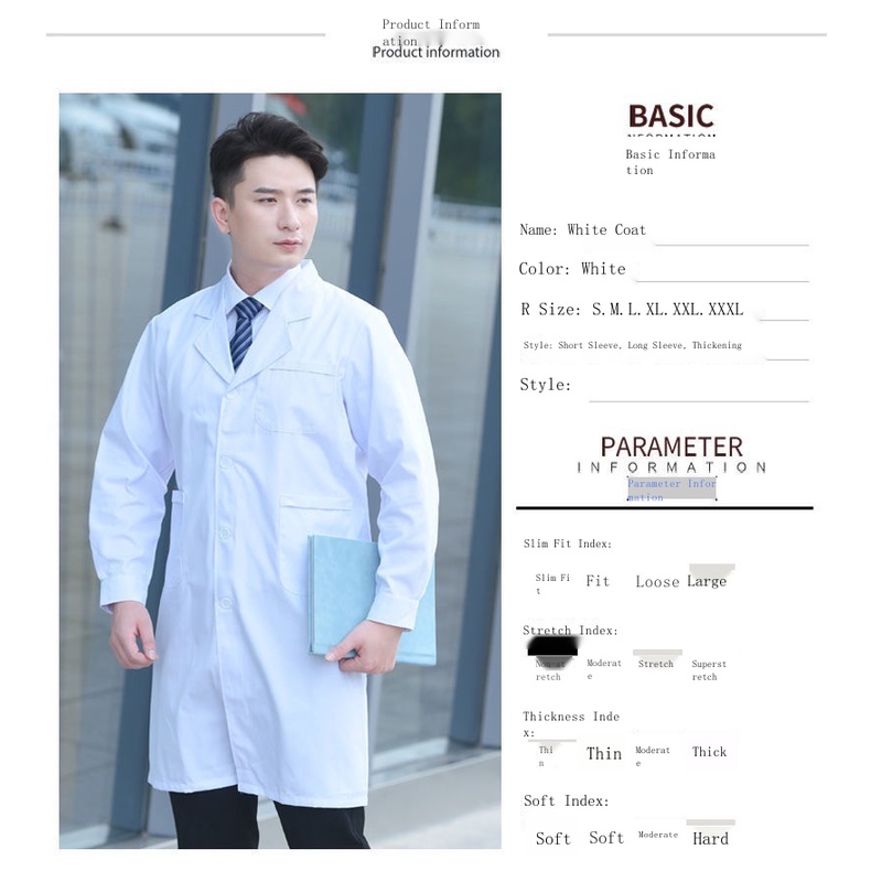 Áo Khoác Trắng Dài Tay Chuyên Dụng Cho Nhân Viên Phòng Thí Nghiệm Hóa Học