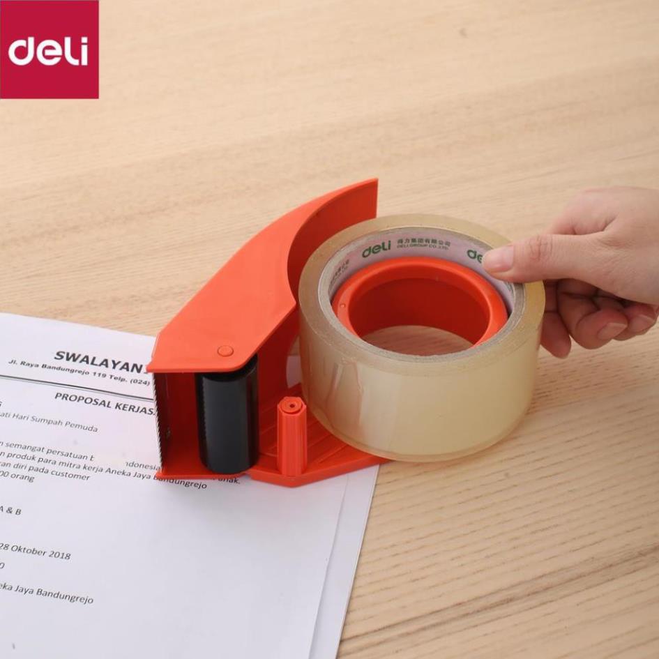 Cắt băng dính Deli - Nhựa bền chắc chắn - Cầm nhẹ tay, chắc tay - Dùng cho cuộn băng dính dưới 0.5kg - E801