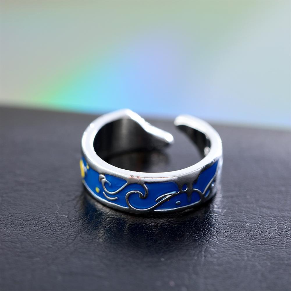 Nhẫn Cặp Họa Tiết Bầu Trời Đầy Sao Màu Xanh Dương Lãng Mạn Làm Quà Tặng Valentine / Đám Cướ