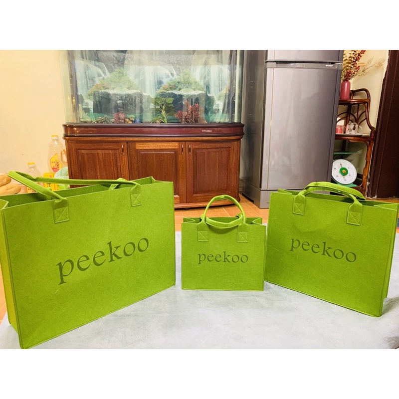 Túi xách PEEKOO màu xanh thời thượng túi tote vải nỉ in chữ đeo vai với ngăn chứa rộng dùng đi làm đi chơi