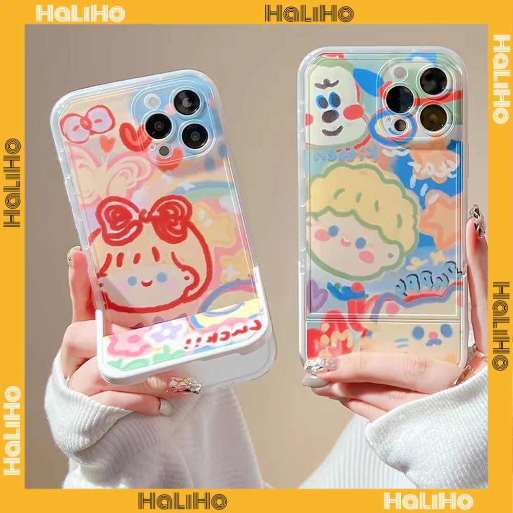 iPhone Case Silicone Soft Case Clear Case Folding Stand Shockproof Protection Camera Graffiti Cartoon Cute Compatible For iPhone 11 iPhone 13 Pro Max iPhone 12 Pro Max 7Plus xr
