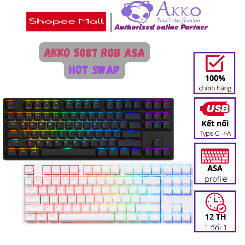 Bàn phím cơ AKKO 5087 RGB ASA (Foam tiêu âm / Hotswap / AKKO CS Jelly switch)