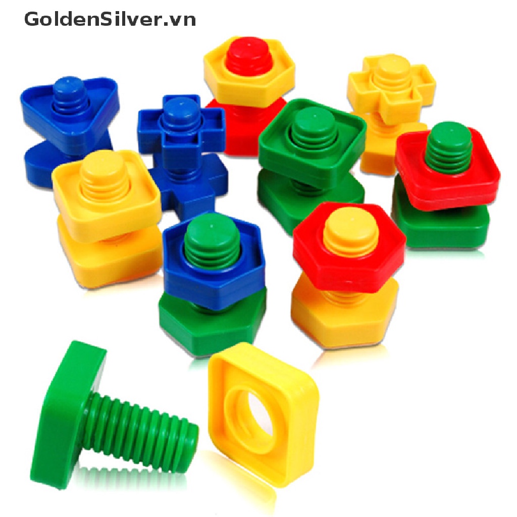 【GoldenSilver】 1 set Screw Building Blocks Insert Blocks Nut Shape Kids Educational Gift Toys .