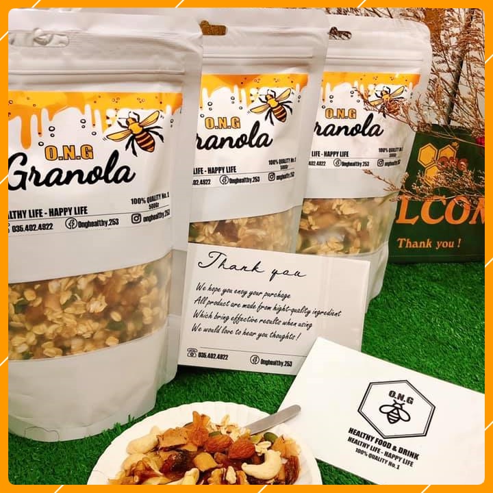 (Combo 2 Bịch) Ngũ Cốc Ăn Kiêng Mix Hạt &amp; Quả O.N.G - Granola Giảm Cân 500gr - Date 2023