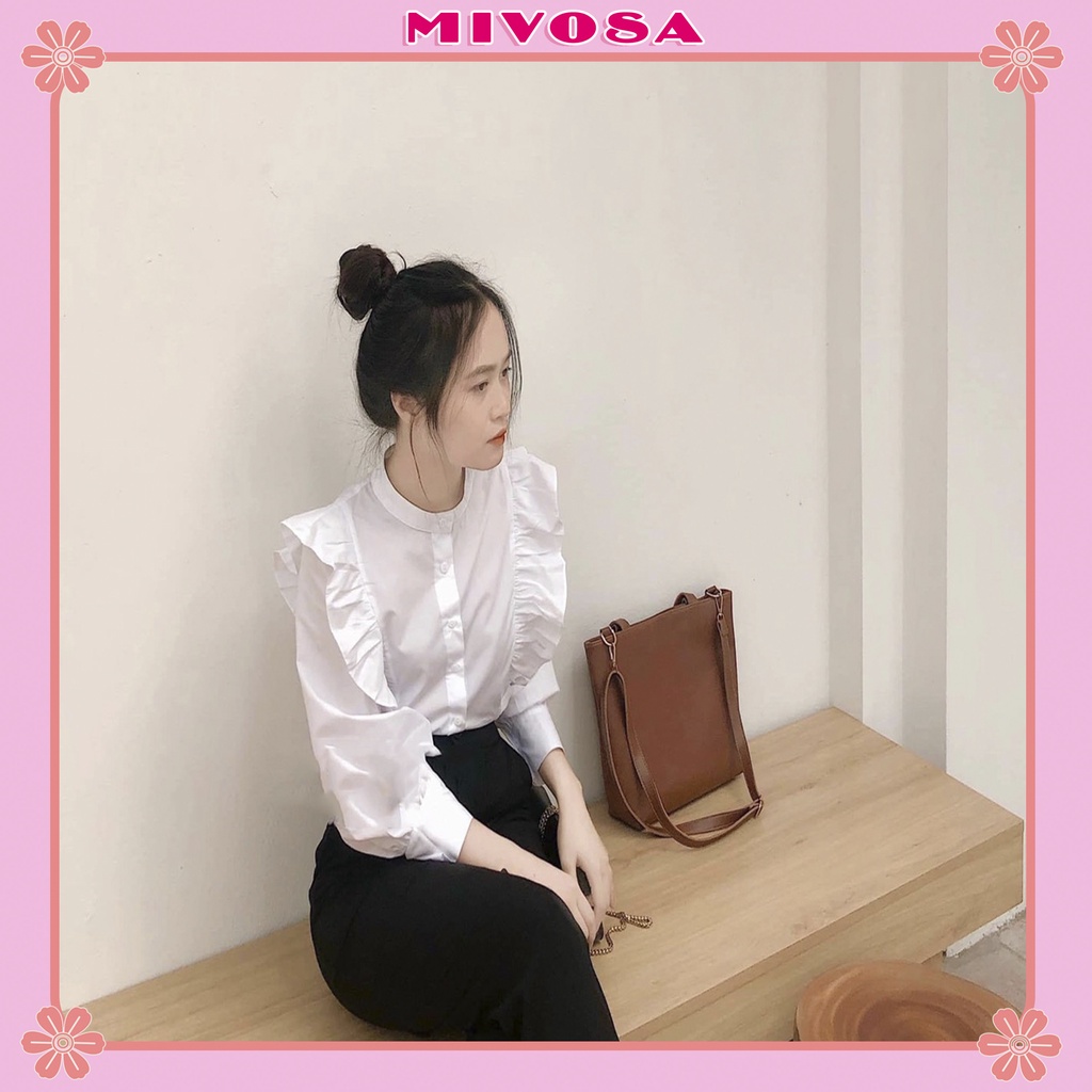 Áo sơ mi nữ bánh bèo cổ tàu áo sơ mi trắng học sinh MIVOSA SM003