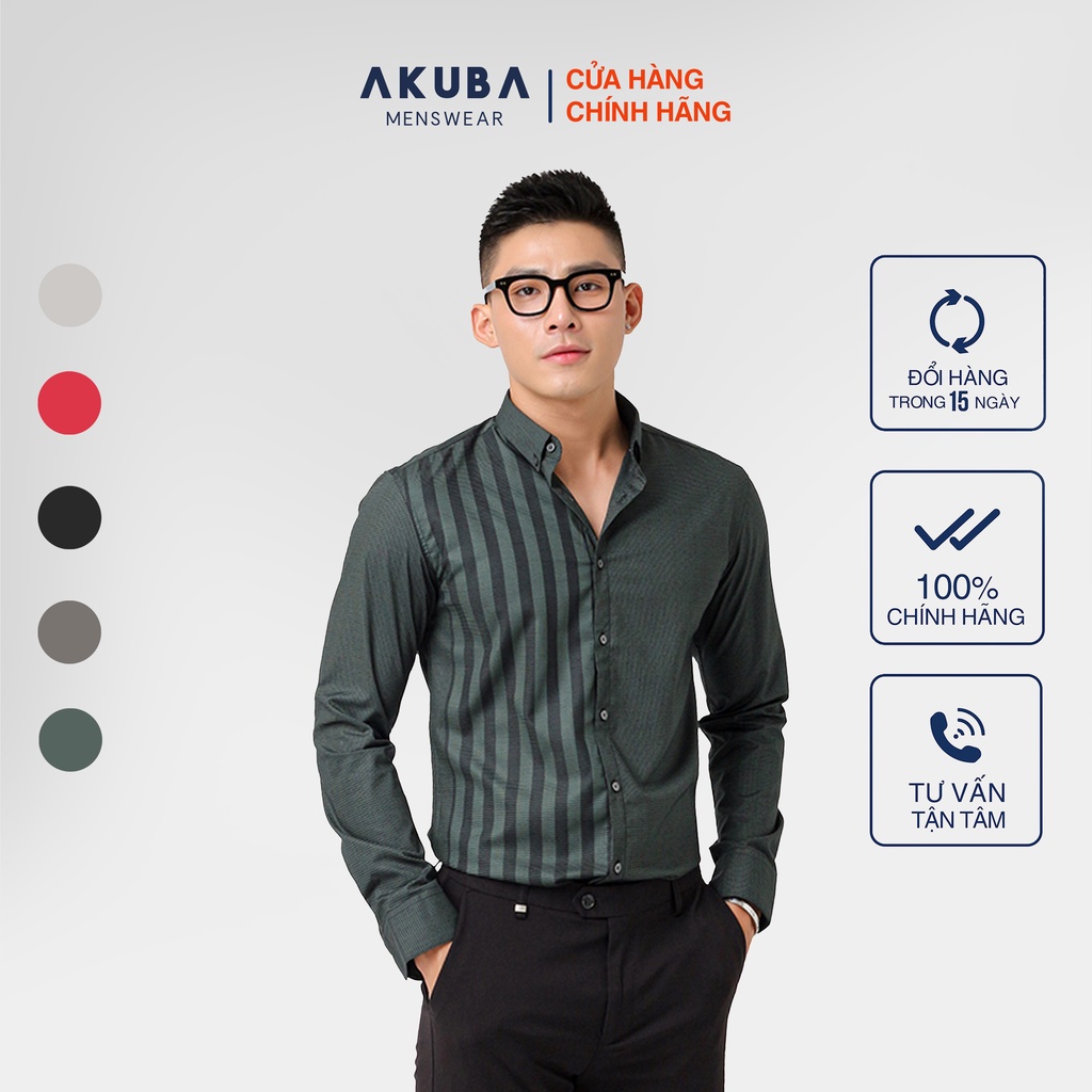 Áo Sơ Mi Nam Tay Dài Họa Tiết Sọc AKUBA | 02A921
