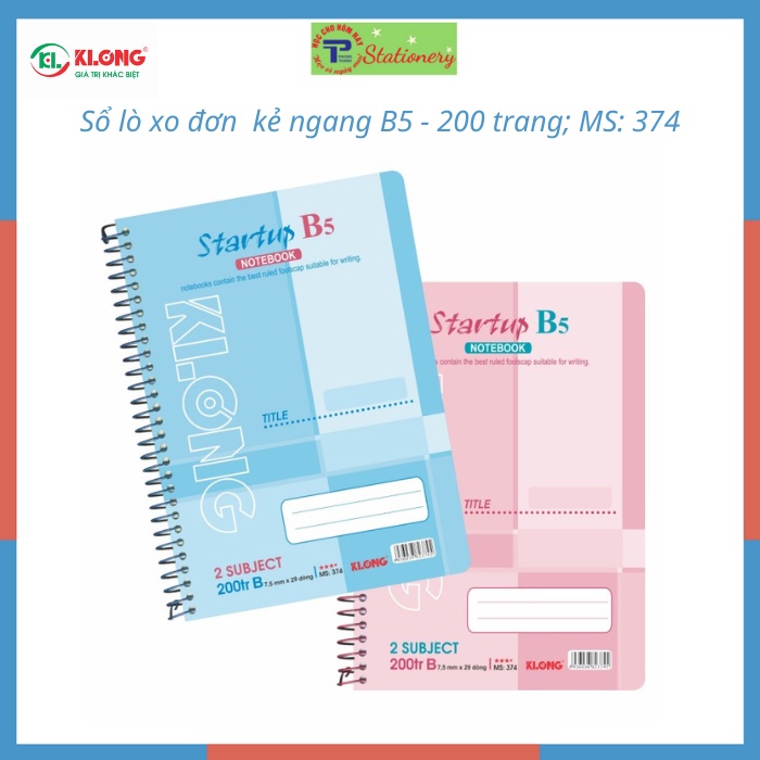 Sổ lò xo đơn kẻ ngang 200,260, 500 trang khổ B5 định lượng 58, độ trắng 90, MS: 373, 374, 375