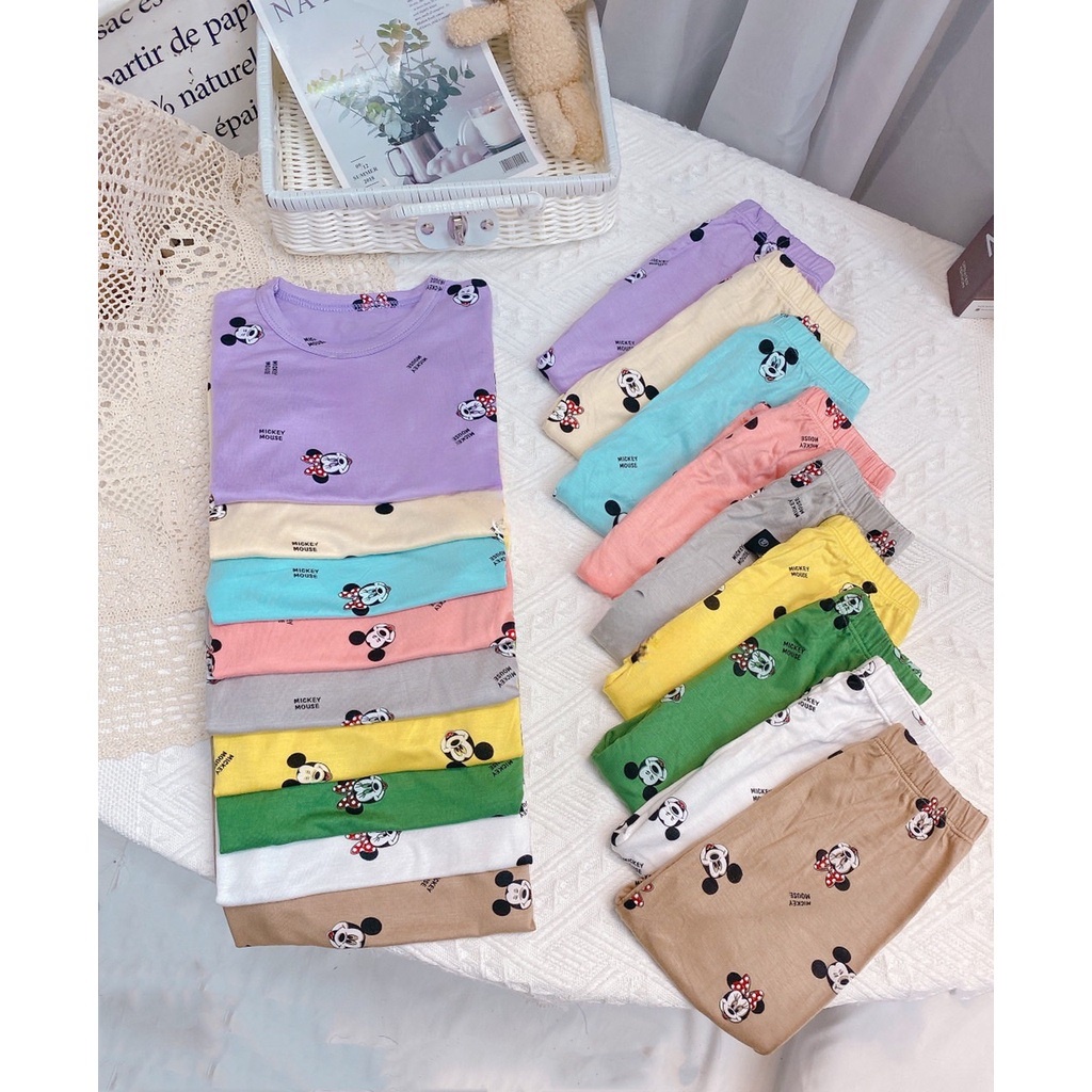 Bộ Thun Lạnh Mặc Nhà Thoáng Mát Cho Bé Size 6 đến 16 KG Màu Ngẫu Nhiên
