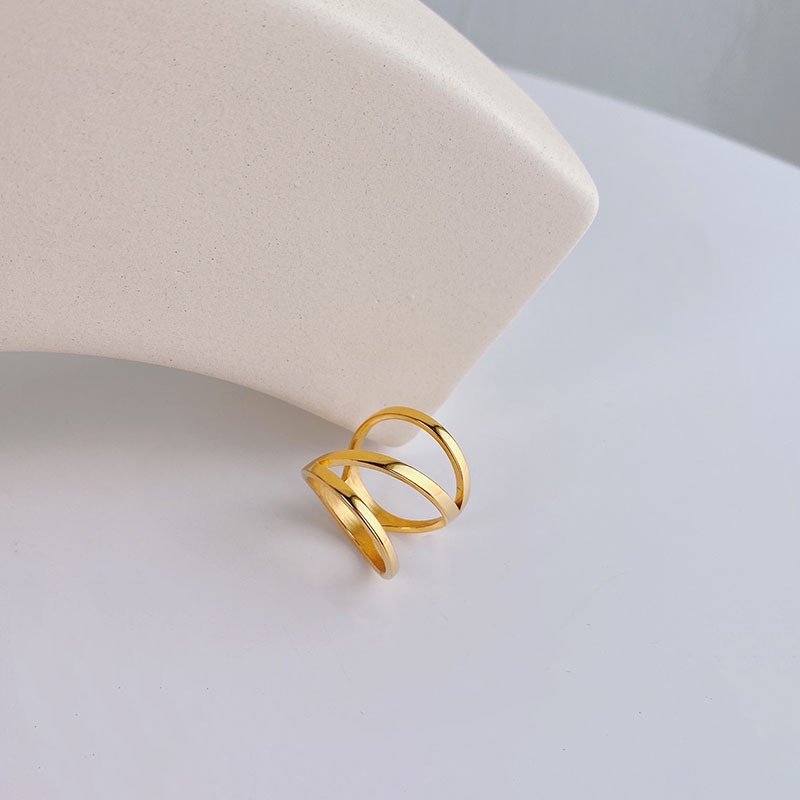 Nhẫn thép titan mạ vàng 18k thiết kế đơn giản phong cách Hàn Quốc cho nữ