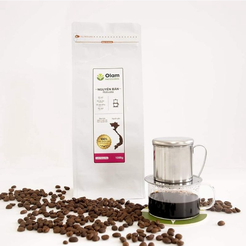 Cà phê rang mộc Nguyên Bản hạt (100% Robusta) Olam 1kg