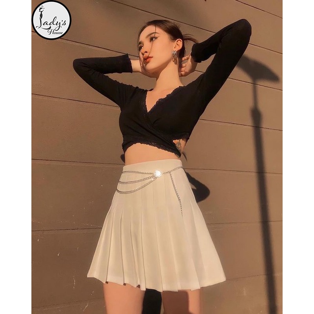Áo Croptop Viền Ren Tay Dài Cột Dây Eo Siêu Xinh Cổ Chữ V Form Ôm Chất Thun Phối Ren "CROPTOP VIỀN REN" | BigBuy360 - bigbuy360.vn