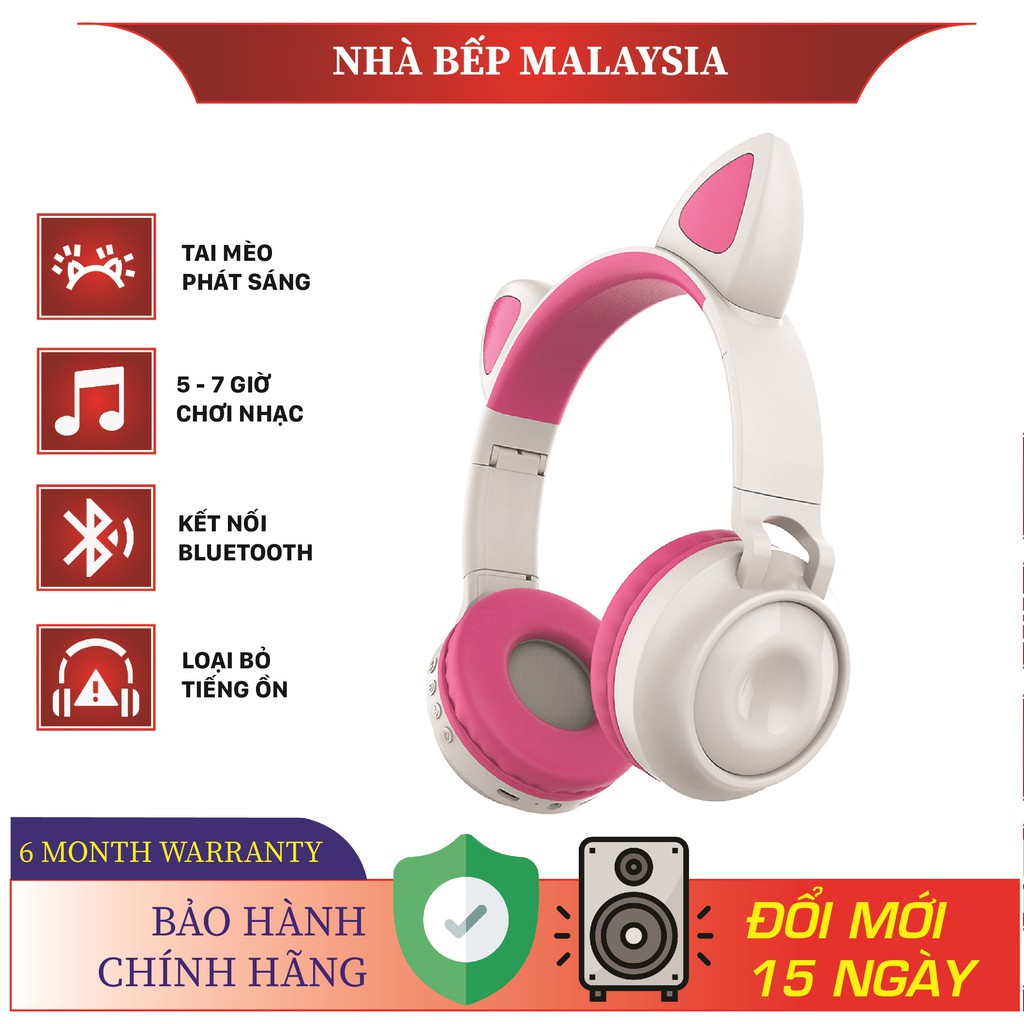 Tai Mèo Dễ Thương Bluetooth Livestream, ZW-028 Headphone Có Mic,Âm Bass Mạnh Mẽ Và Dung Lượng Pin Khủng 400mAh LED