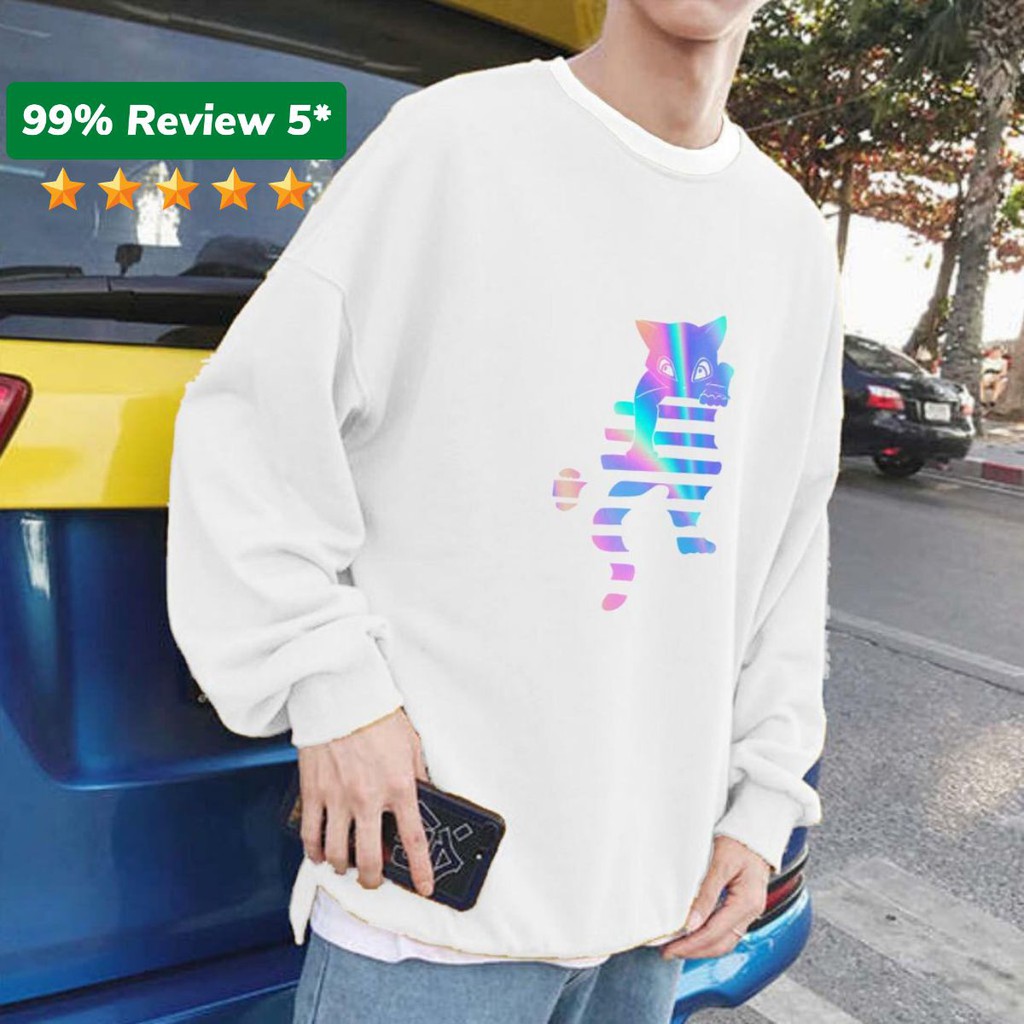 💟 Áo Sweater nỉ ❤️/Áo nỉ Ulzzang phản quang unisex dài tay cho nam và nữ - Mèo Sọc Ngang /Freeship 99k - AS25