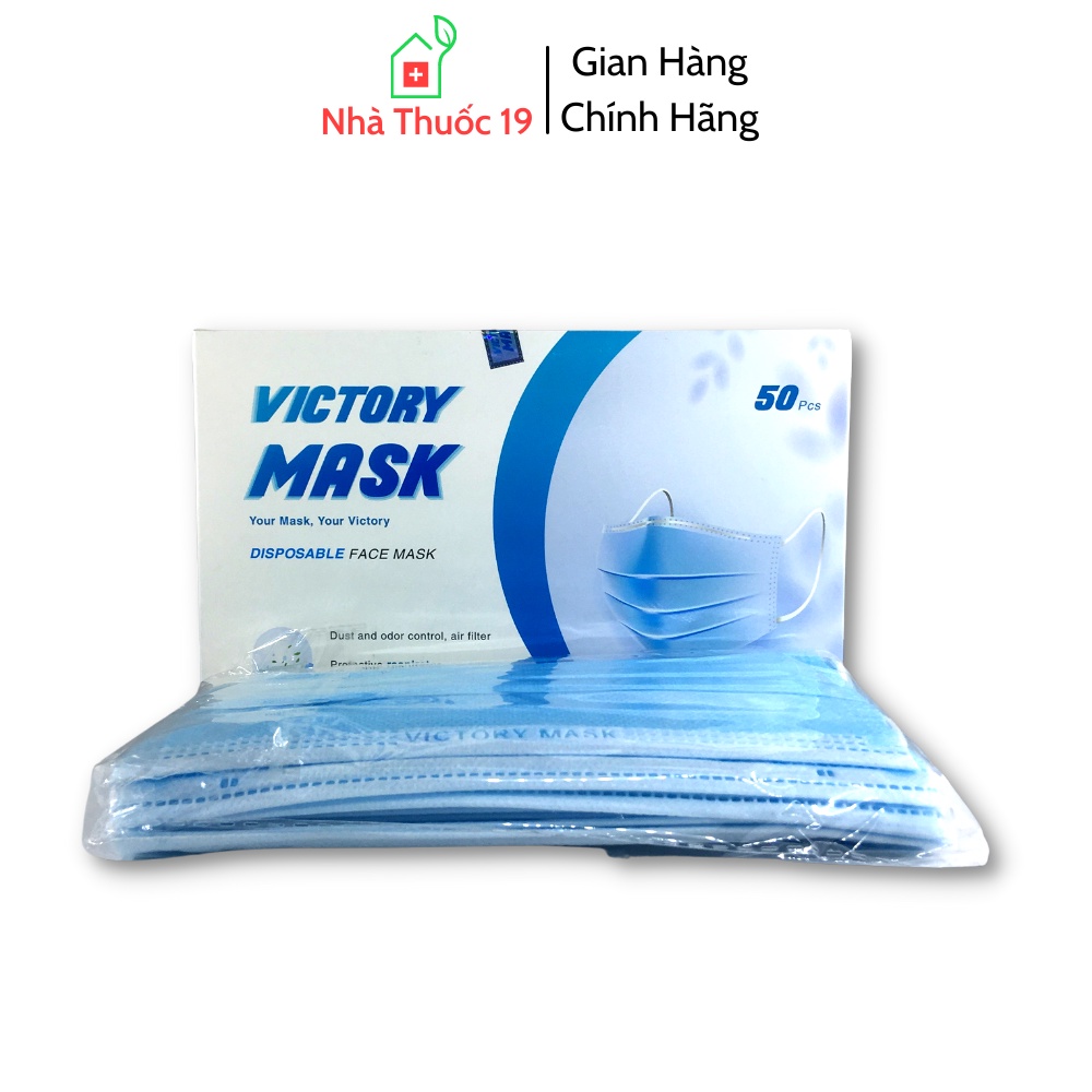 Khẩu trang y tế VICTORY MASK 4 lớp kháng khuẩn - Hộp 50 chiếc chính hãng bảo vệ khỏi bụi bẩn, khí độc hại cho sức khỏe