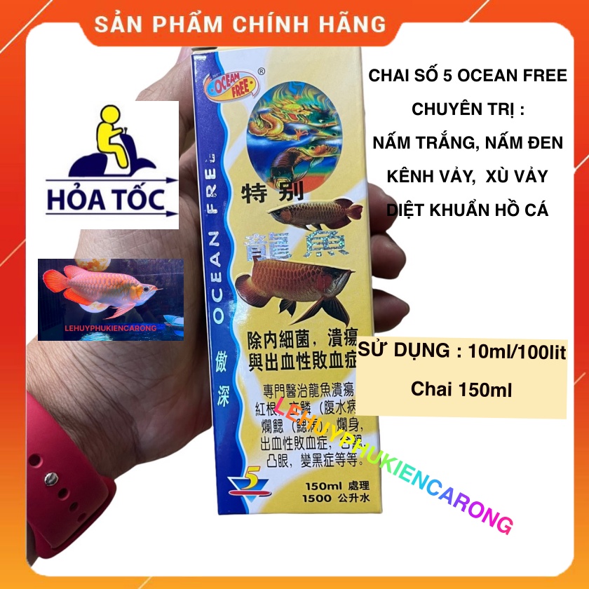 [Mã PET50 giảm 10% - tối đa 50K đơn 250K] Chai số 5 Ocean Free Trị Nấm Đen Kênh Vảy và Diệt Khuẩn Cho Cá Rồng Chai150ml