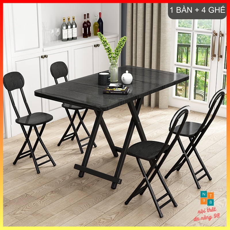 Combo Bộ Bàn Ghế Ăn Thông Minh Gấp Gọn, Bộ Bàn Ăn 2 Ghế, 4 Ghế Kích Thước 120x60x74cm