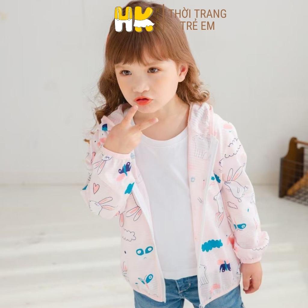 Áo chống nắng cho bé HK KIDS, áo khoác mỏng chống nắng kèm mũ chất cotton sợi tre mềm mát size từ 1 đến 6 tuổi