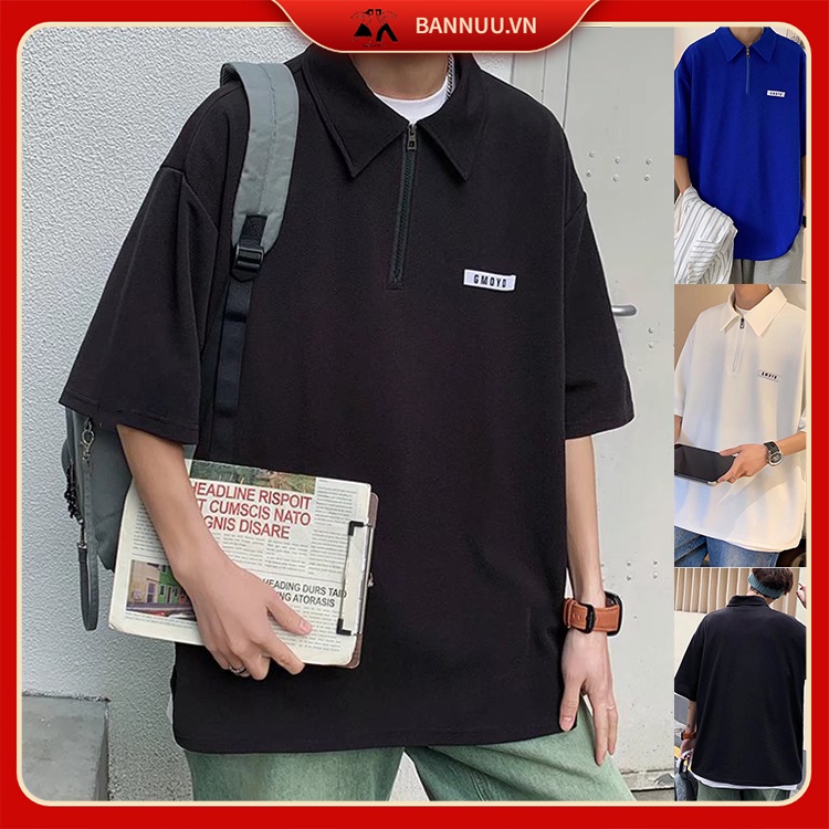 Áo Thun Polo Ngắn Tay dây kéo áo polo nam In Chữ áo thun có cổ Phong Cách Hàn Quốc áo thun nam có cổ Thời Trang áo thun có cổ nữ