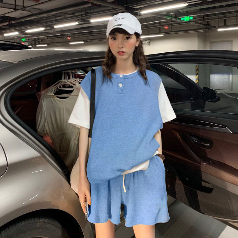 Bộ Áo Thun Cotton Ngắn Tay + Quần Short Thời Trang Đáng Yêu Cho Nữ 2021 | BigBuy360 - bigbuy360.vn