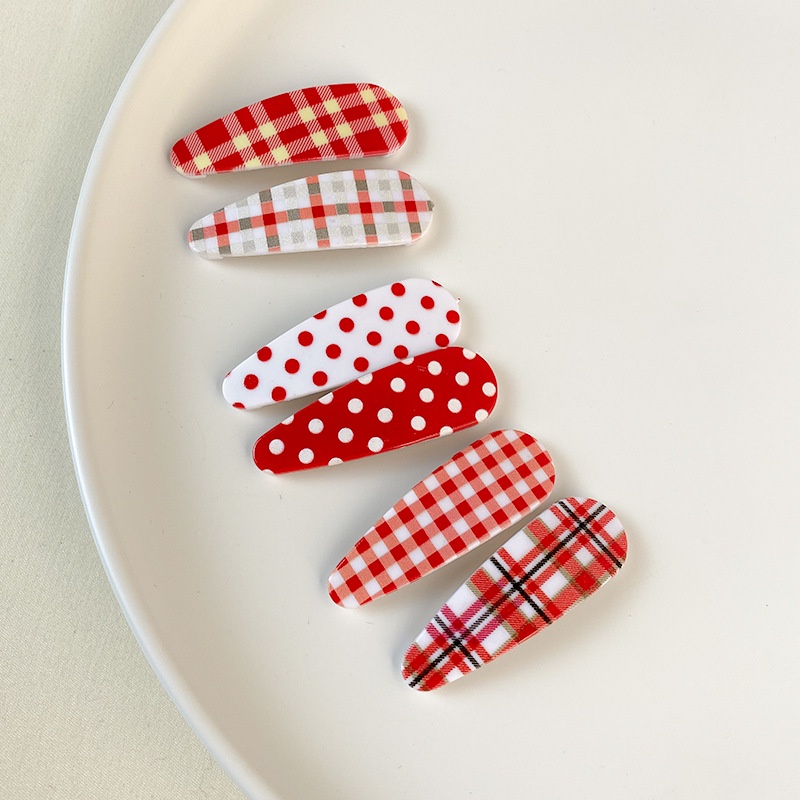 Kẹp tóc bấm giọt nước caro chấm bi đỏ dễ thương K134