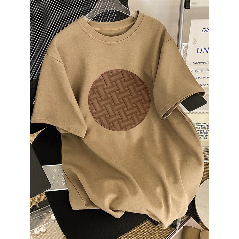 Áo Thun Cotton Ngắn Tay Cổ Tròn Thêu Họa Tiết Thời Trang Mùa Hè Hàn Quốc Mới Cho Nữ