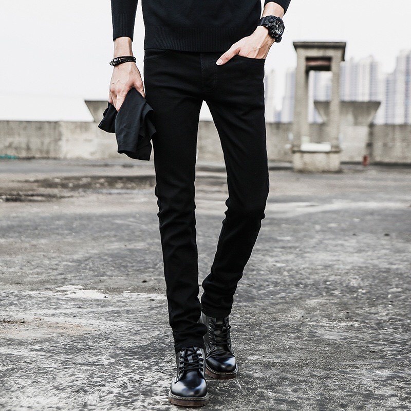 Quần jean nam đen Gấu 194 trơn & rách vải jeans bò cotton duck cao cấp mềm mịn, co dãn - form slim fit CAO CẤP