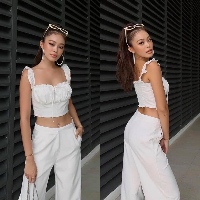 Áo croptop kiểu, Áo 2 dây croptop bản to màu trắng đen