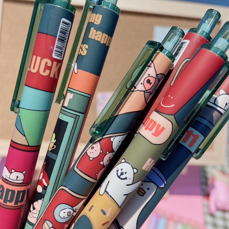 Bộ 6 cây bút mực gel ngòi 0.5 mực đen phong cách mori phong cách Hàn Quốc cho học sinh