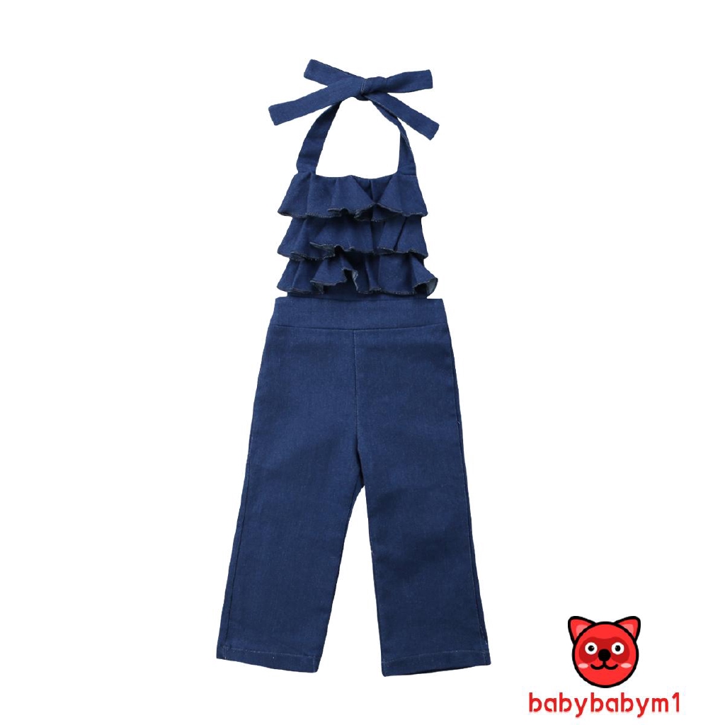 Bộ Áo Liền Quần Denim Cho Bé Gái