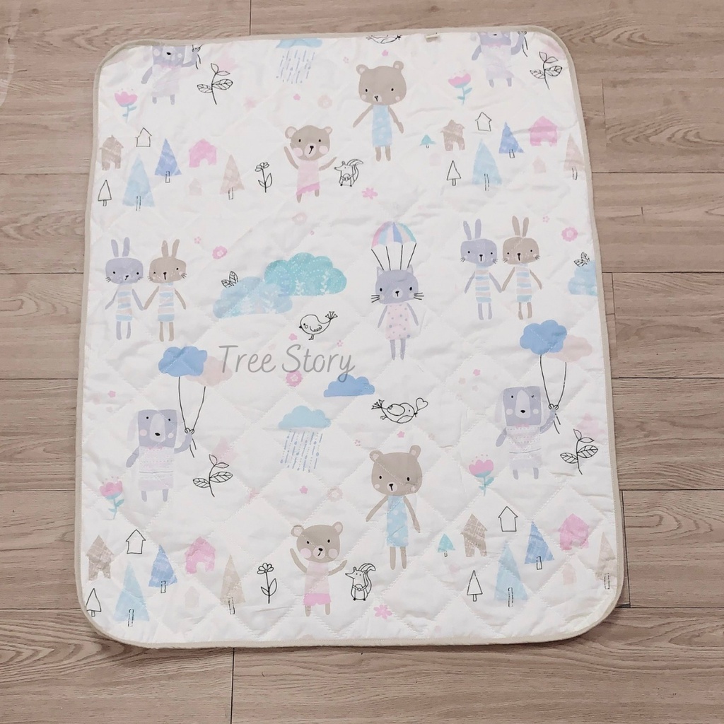 Lót chống thấm cao cấp Tree Story cotton Hàn chần bông đẹp tiện dụng an toàn cho bé yêu