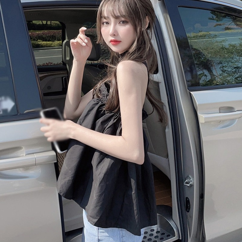 Áo không tay dáng rộng hở lưng màu sắc giản đơn năng động theo phong cách Hàn Quốc