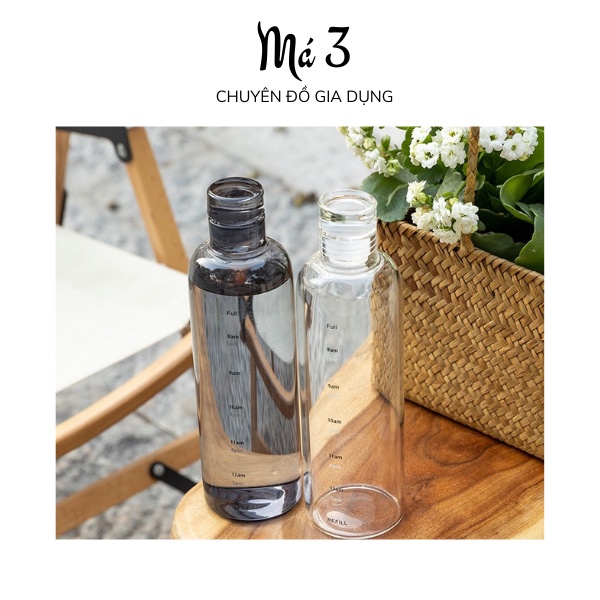 Bình đựng nước thủy tinh, Bình nước trong suốt chia vạch 500ml - 750ml
