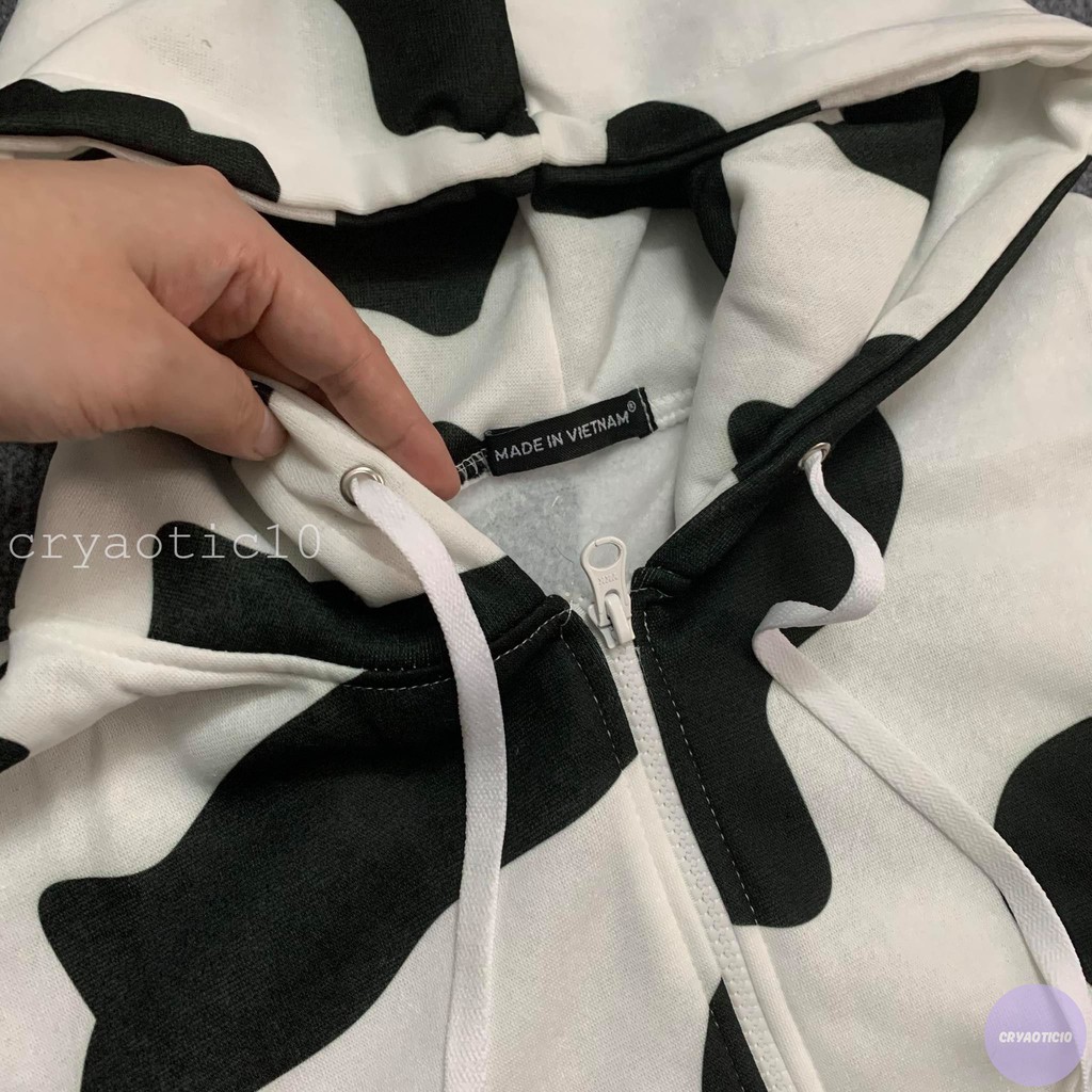 [Kèm hình thật] Hoodie bò sửa chất nỉ dày dặn có dây kéo unisex cryaotic10