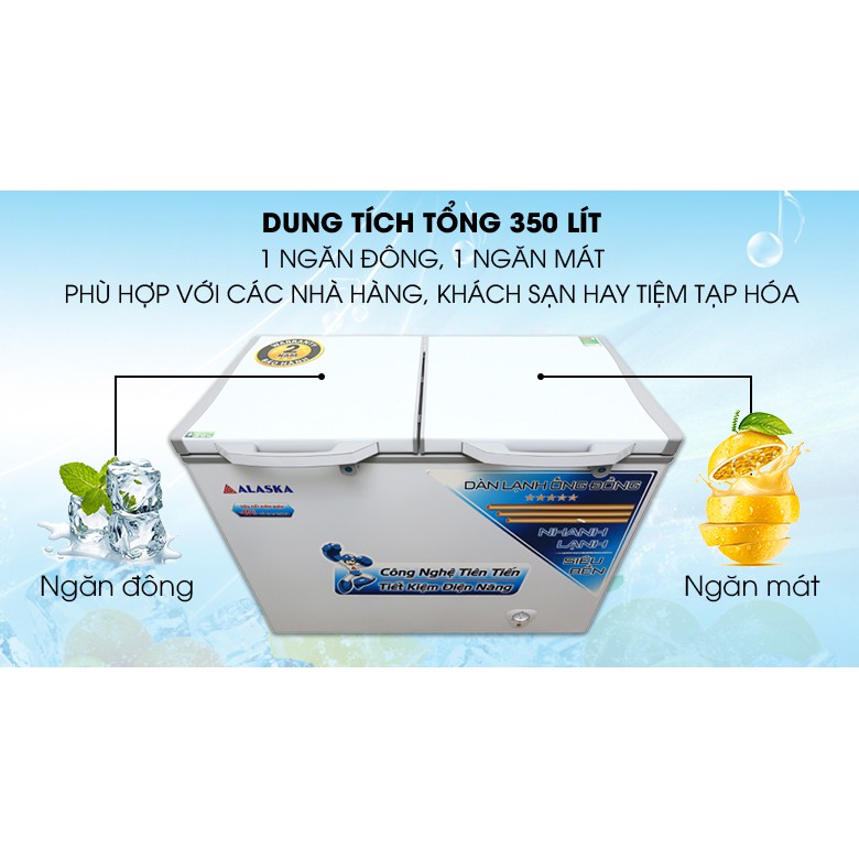 Tủ đông mát Alaska BCD-3568C 1 ngăn đông 1 ngăn mát - Chính hãng - Bảo hành 24 tháng - Mới 100%