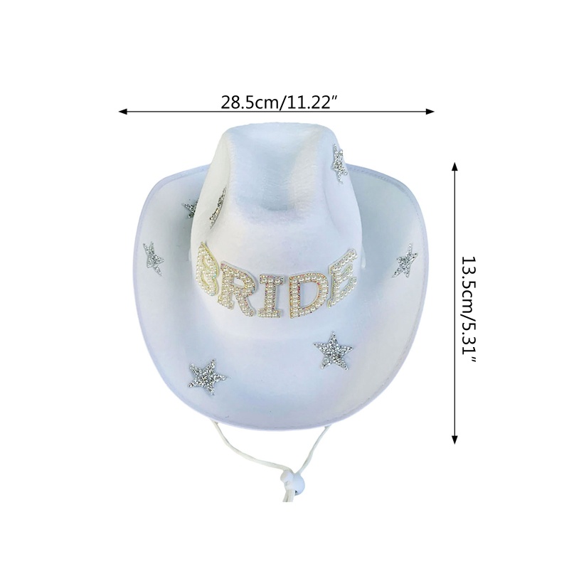 Mũ Cao Bồi Phối Dây Rút Vành Rộng In Chữ BRIDE Stars Phong Cách Cao Bồi Phương Tây Dành Cho Bạn Gái