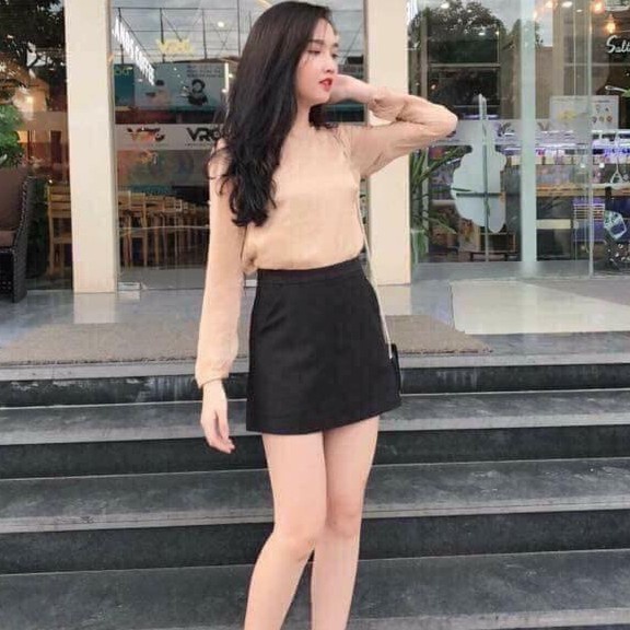 Chân váy chữ A màu đen năng động thoải mái cho nữ hàng VNXK