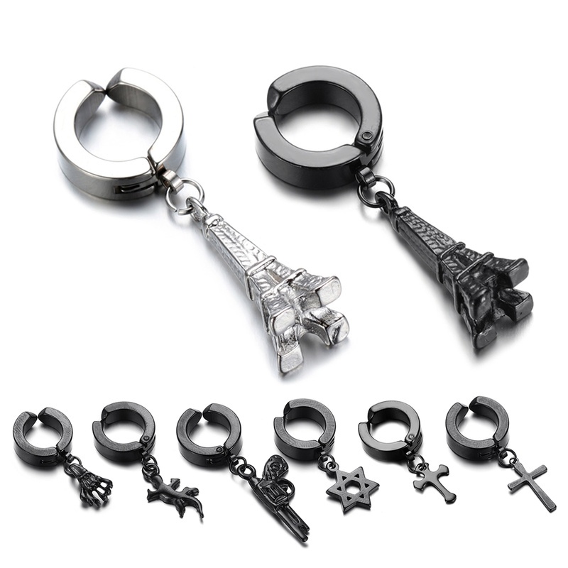 Bông tai hình xương cá bằng thép không gỉ phong cách retro