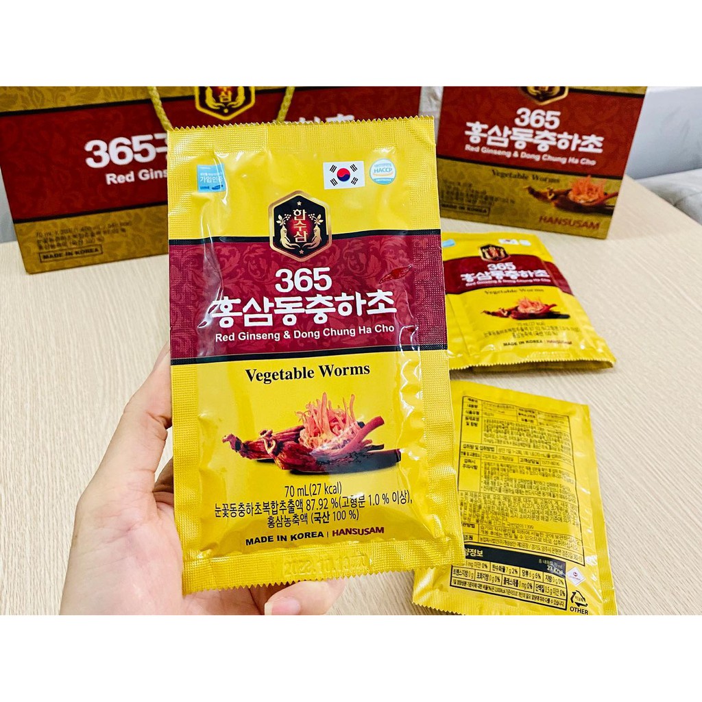 Nước Chiết Xuất Hồng Sâm Đông Trùng Hạ Thảo Hansusam 365 Red Ginseng &amp; Dong Chung Ha Cho Hàn Quốc (Hộp 20 Gói x 70 ml)