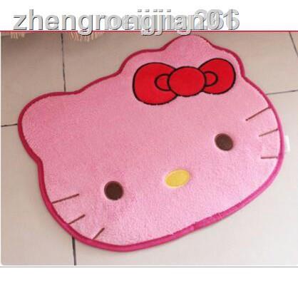 ☽☸Xiaofang Thảm Chùi Chân Lông Cừu San Hô Chống Trượt Hình hello kitty Hoạt Hình Đáng Yêu