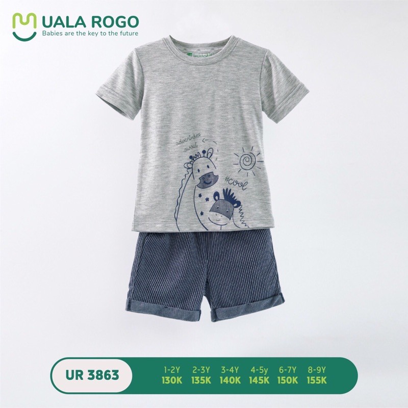 Uala rogo - Bộ cộc áo ghi quần kẻ UR3863