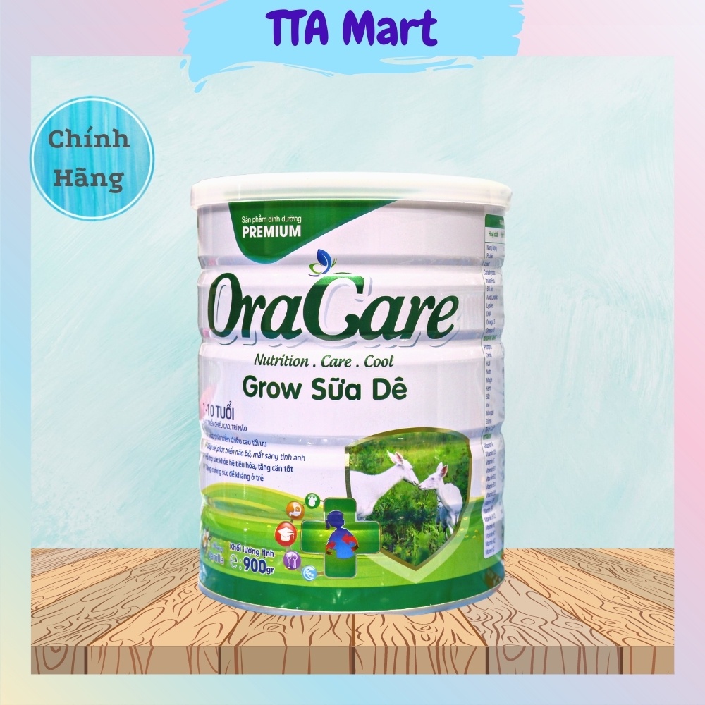 Sữa dê OraCare Grow - Sữa dinh dưỡng cho trẻ phát triển chiều cao, trí não dành cho trẻ từ 1-10 tuổi lon 900g