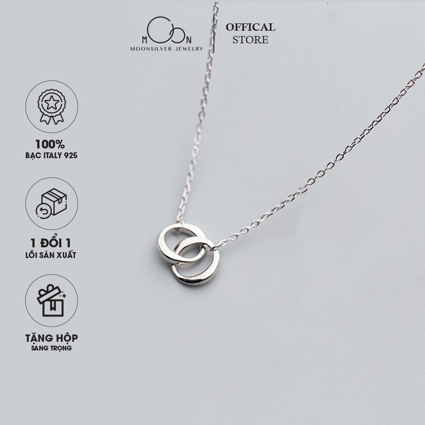Dây chuyền bạc ý 925 vòng cổ bạc nữ double circle vòng tròn đôi đơn giản cao cấp moonsilver