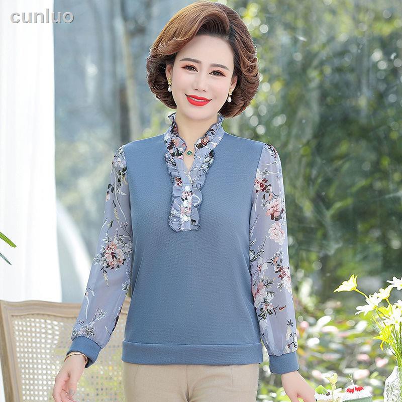 Áo Chiffon Tay Dài Dáng Rộng Thời Trang Mùa Xuân Dành Cho Phụ Nữ Trung Niên 2021 40-50 Tuổi