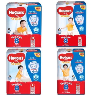 [Tặng thêm 8 miếng] Tã/Bỉm Quần Huggies M74+8/L68+8/XL62+8 mẫu mới đệm mây