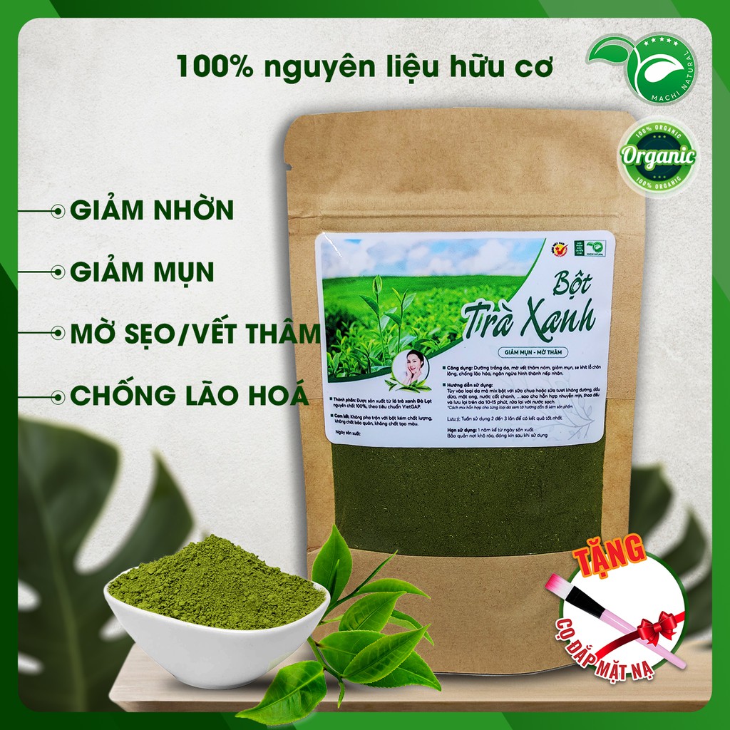 100Gr Bột Trà Xanh đắp mặt nạ hữu cơ LOẠI 1 MACHI nguyên chất túi Zip (100% Organic) - Dưỡng da, ngừa mụn, mờ thâm