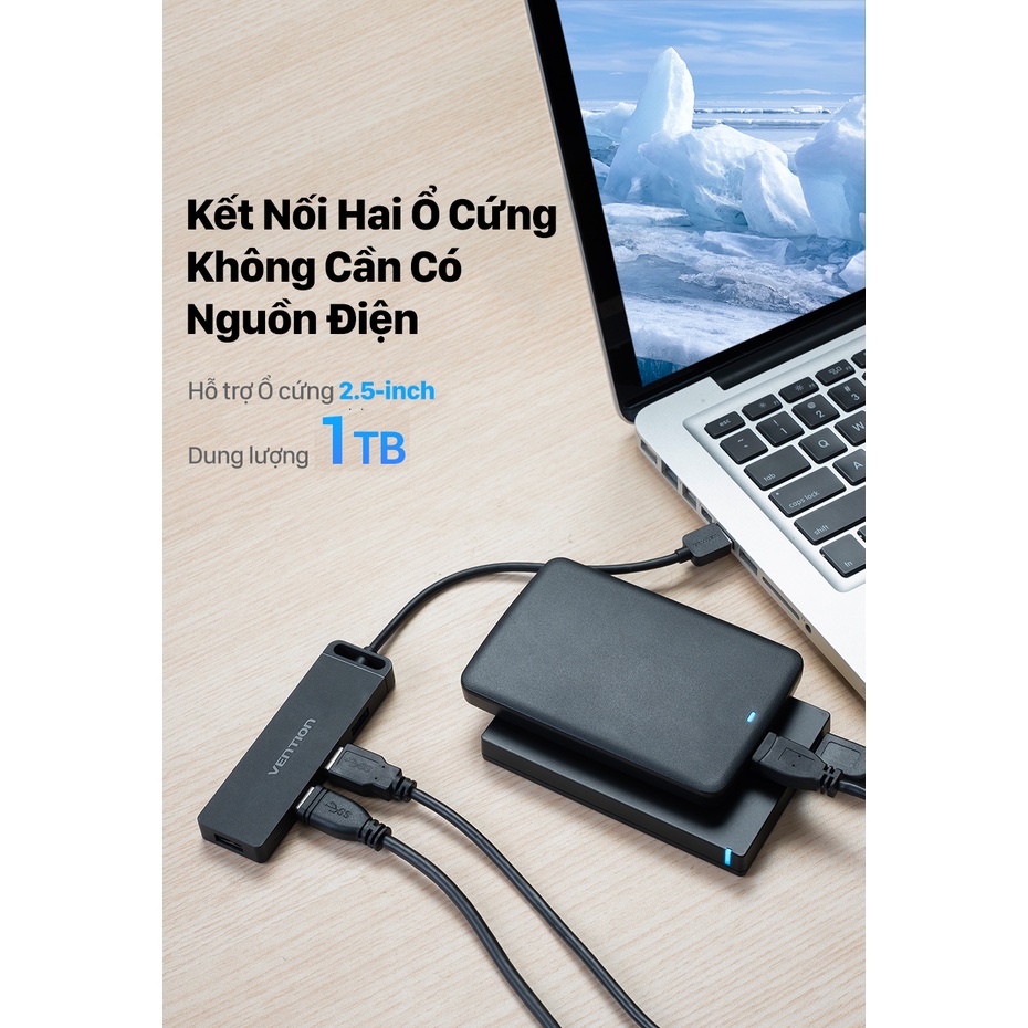Hub usb 3.0 chia 4 cổng - Bộ chia cổng Usb 3.0 2.0 có nguồn sạc điện thoại, máy tính, laptop Vention