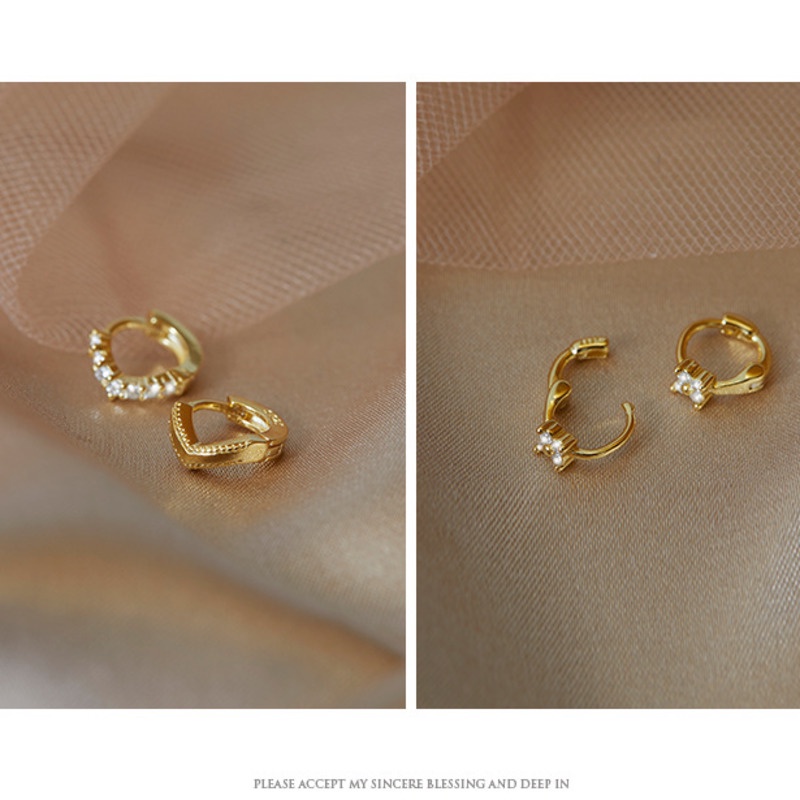 1 Cặp Bông Tai Mạ Vàng 14k Mini Đính Đá Zircon Thời Trang