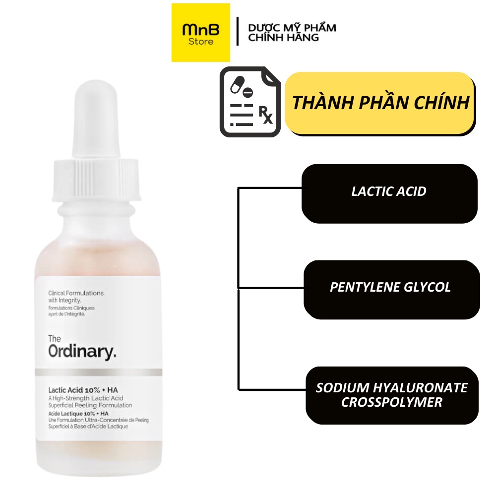 Serum The Ordinary Lactic Acid 10% + HA 2% tinh chất sáng da mờ thâm 30ml