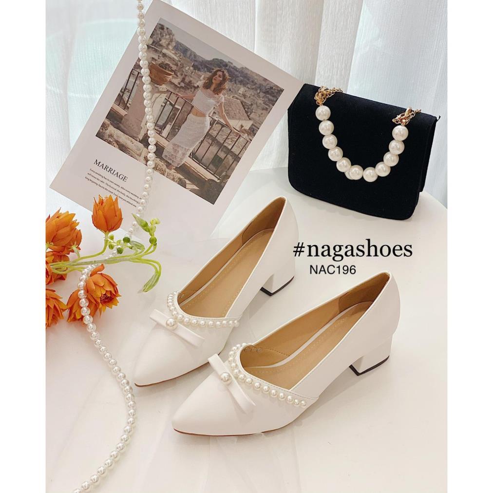 GIÀY CAO GÓT NAGASHOES VIỀN NGỌC TRAI NHÂN TẠO 4CM NAC196 . .